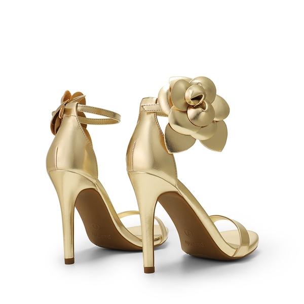 Floral Stiletto Heel Sandals - GOLD-PU - 6