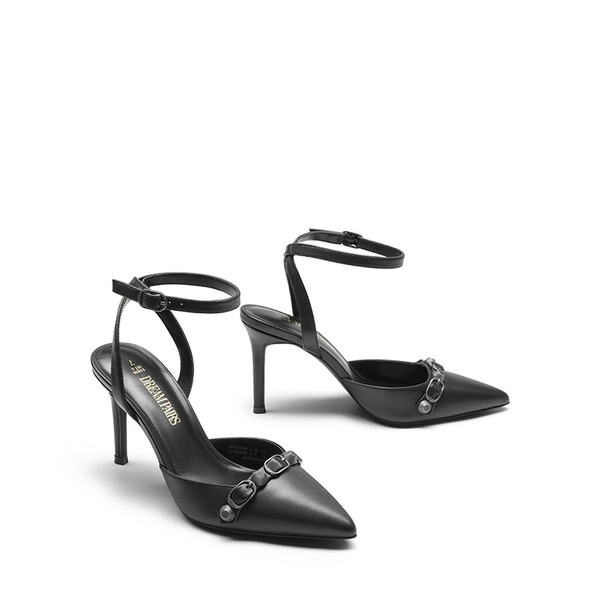 Pointed Toe Chic Ankle Strap Stiletto Pumps - BLACK-PU - 6