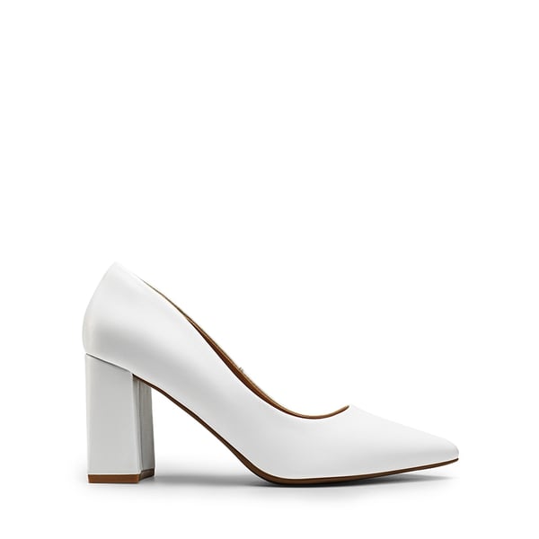 Pointed Closed-Toe Block Heel Pumps - WHITE - 1