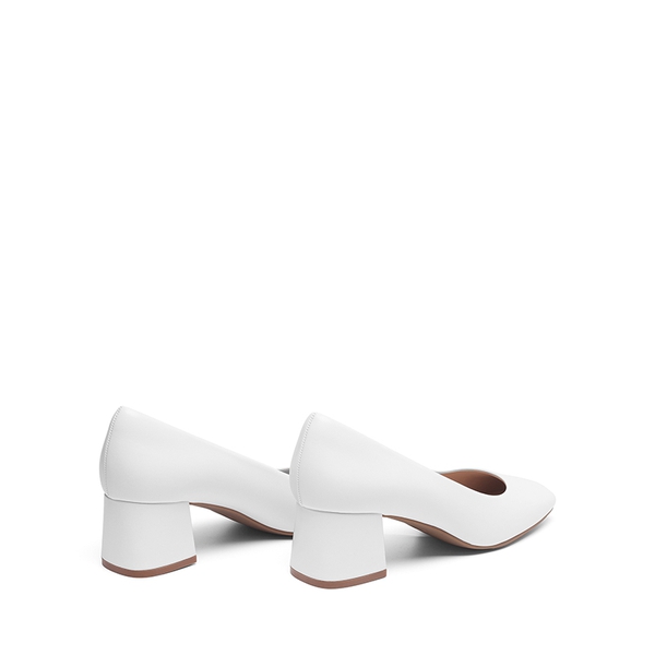 Square Toe Low Chunky Pumps  - WHITE - 3