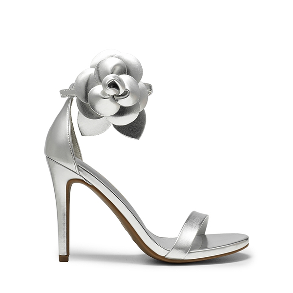 Floral Stiletto Heel Sandals - SILVER-PU - 4