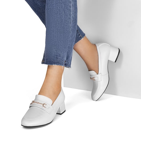 Horse Bit Detail Chunky Loafers - WHITE - 4