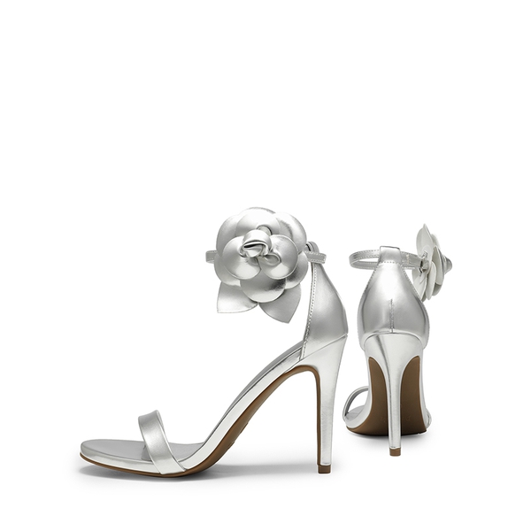 Floral Stiletto Heel Sandals - SILVER-PU - 7