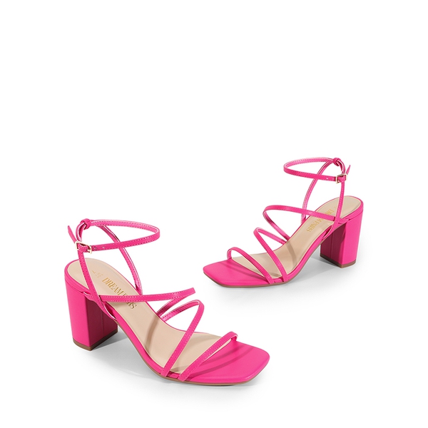 Strappy Chunky Heel Sandals - HOT PINK - 3