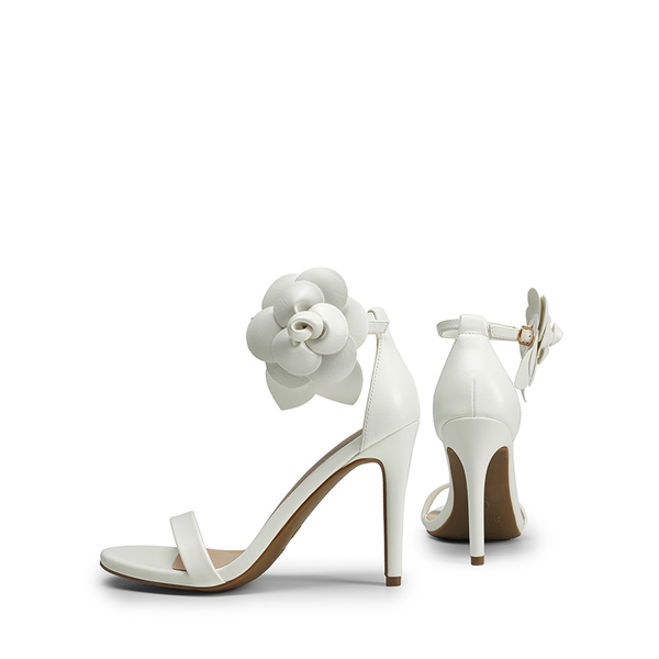 Floral Stiletto Heel Sandals - WHITE-PU - 7