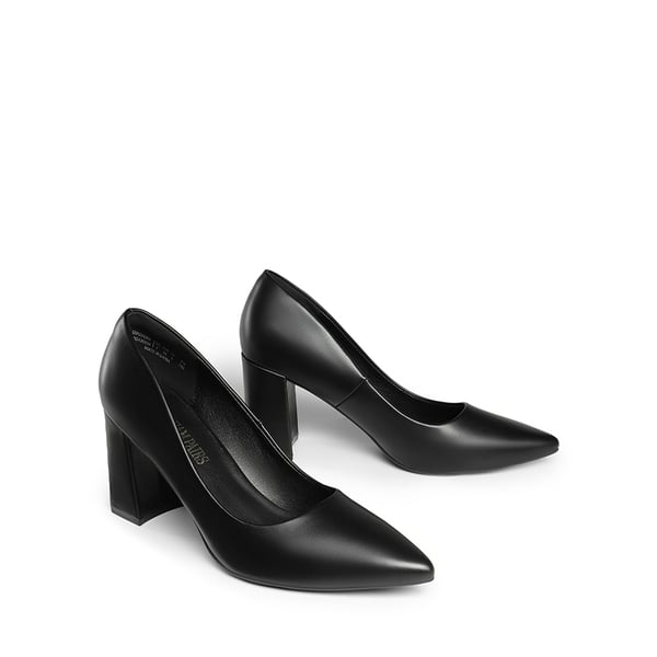 Pointed Closed-Toe Block Heel Pumps - BLACK - 2