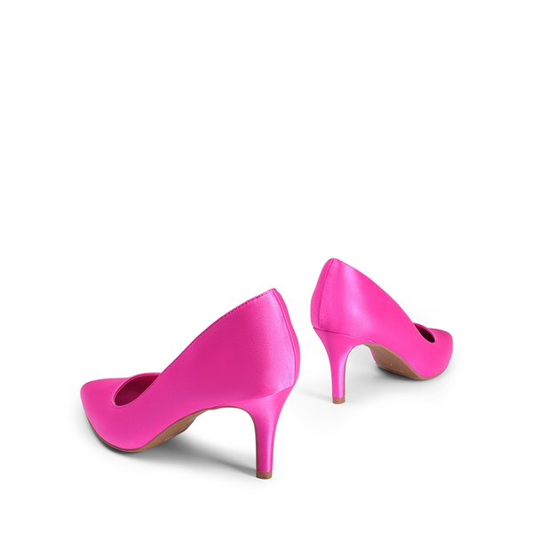 Pointed Toe Stiletto D'Orsay Pumps - HOT PINK-SATIN - 3