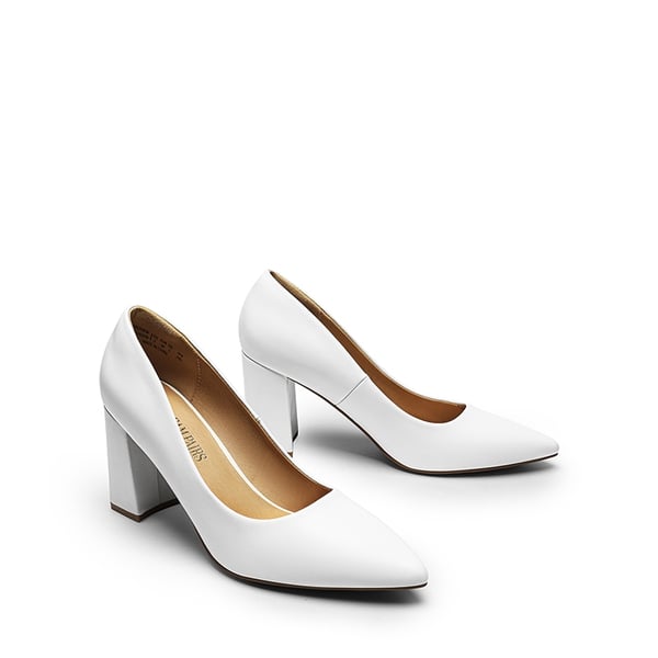 Pointed Closed-Toe Block Heel Pumps - WHITE - 2