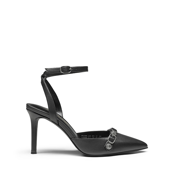 Pointed Toe Chic Ankle Strap Stiletto Pumps - BLACK-PU - 4