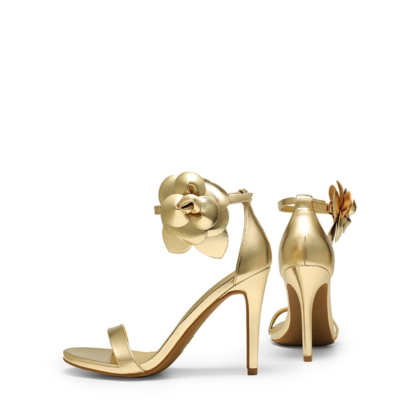 Floral Stiletto Heel Sandals - GOLD-PU - 7