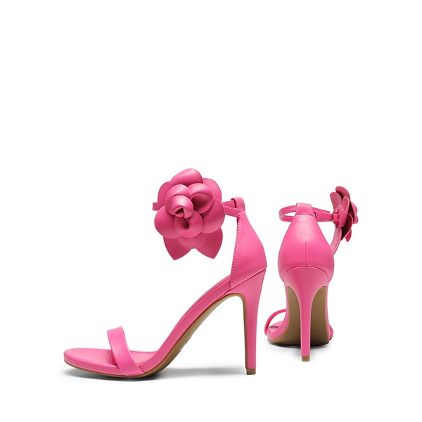 Floral Stiletto Heel Sandals - HOT PINK-PU - 7