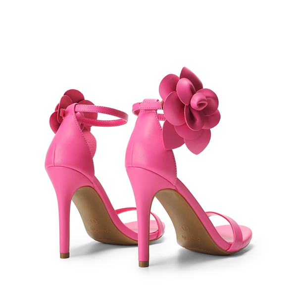 Floral Stiletto Heel Sandals - HOT PINK-PU - 6