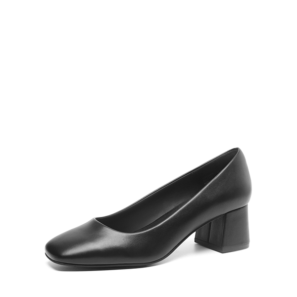 Square Toe Low Chunky Pumps  - BLACK -  0