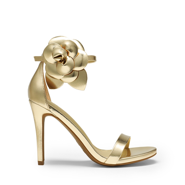 Floral Stiletto Heel Sandals - GOLD-PU - 4