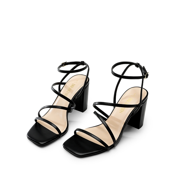Strappy Chunky Heel Sandals - BLACK - 4