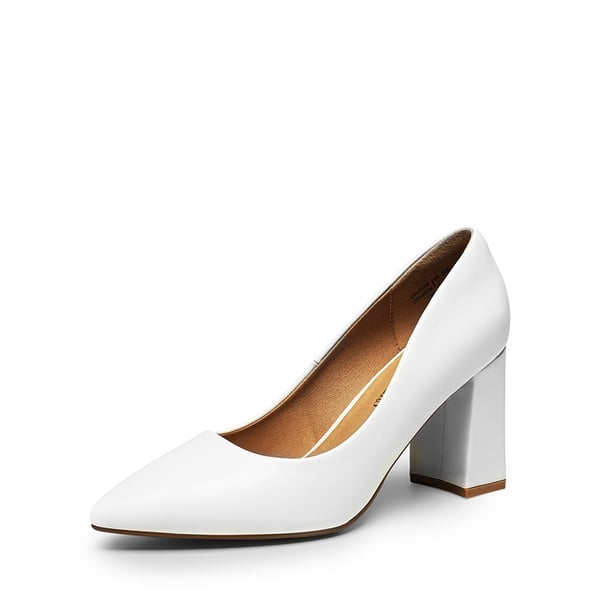 Pointed Closed-Toe Block Heel Pumps - WHITE -  0