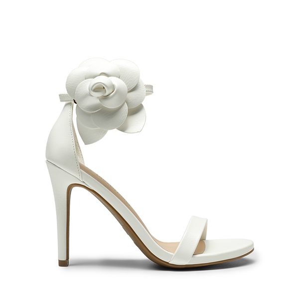 Floral Stiletto Heel Sandals - WHITE-PU - 4