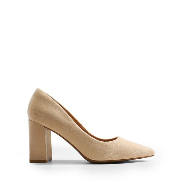Pointed Closed-Toe Block Heel Pumps - NUDE-SUEDE - 1