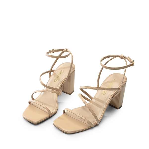 Strappy Chunky Heel Sandals - NUDE - 4