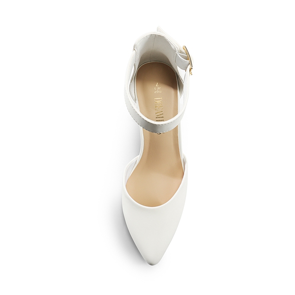 Pointed Toe Chunky Mid Heel Pumps - WHITE-PU - 3