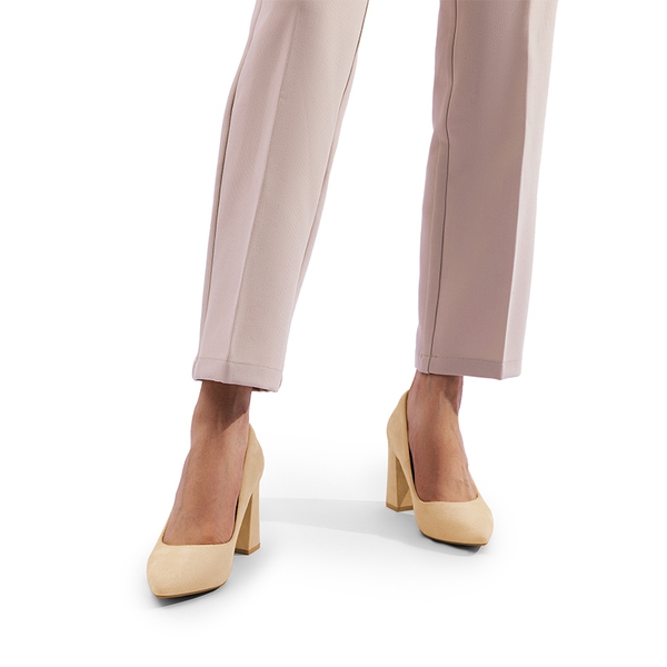 Pointed Closed-Toe Block Heel Pumps - NUDE-SUEDE - 5