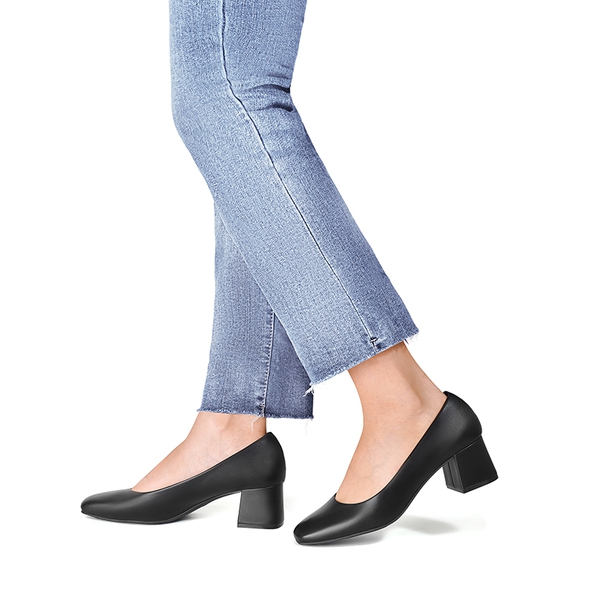 Square Toe Low Chunky Pumps  - BLACK - 4