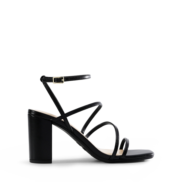 Strappy Chunky Heel Sandals - BLACK - 1