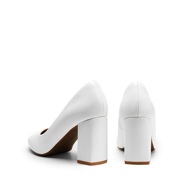 Pointed Closed-Toe Block Heel Pumps - WHITE - 3
