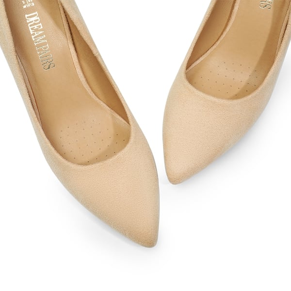 Pointed Closed-Toe Block Heel Pumps - NUDE-SUEDE - 4