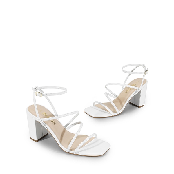 Strappy Chunky Heel Sandals - WHITE - 3