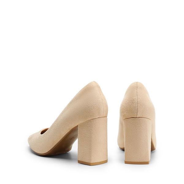 Pointed Closed-Toe Block Heel Pumps - NUDE-SUEDE - 3