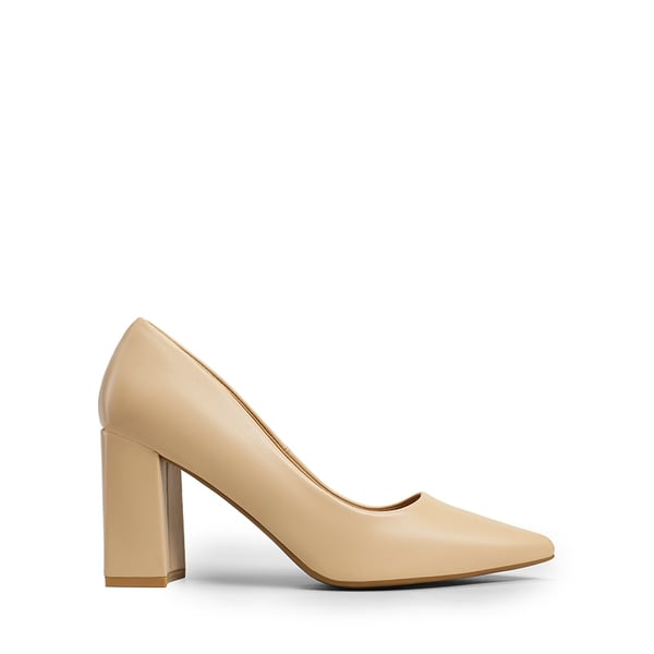 Pointed Closed-Toe Block Heel Pumps - NUDE - 1