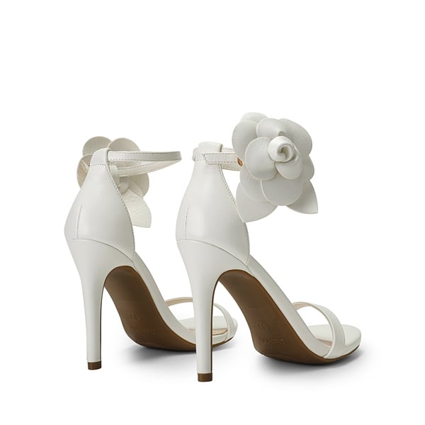 Floral Stiletto Heel Sandals - WHITE-PU - 6