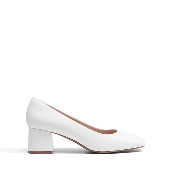 Square Toe Low Chunky Pumps  - WHITE - 1