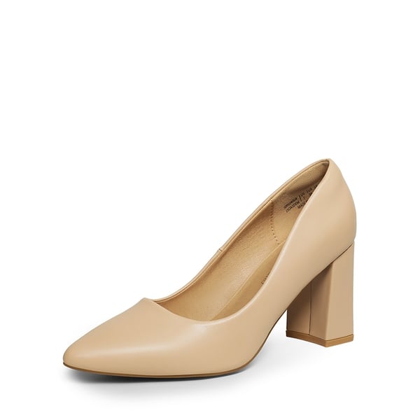 Pointed Closed-Toe Block Heel Pumps - NUDE -  0