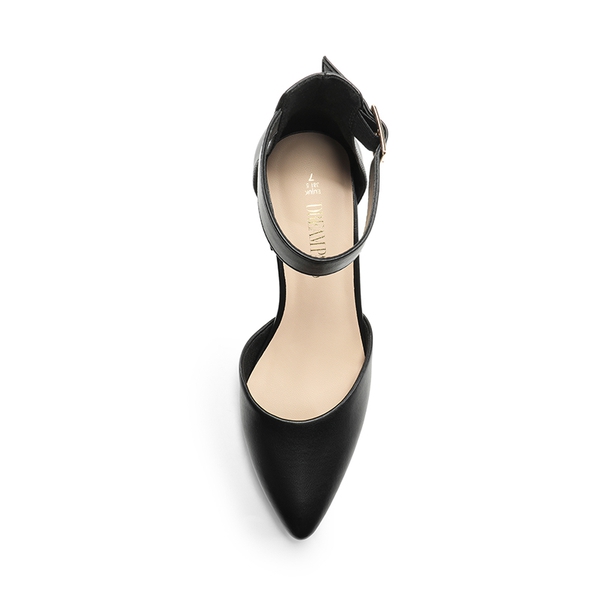 Pointed Toe Chunky Mid Heel Pumps - BLACK-PU - 3