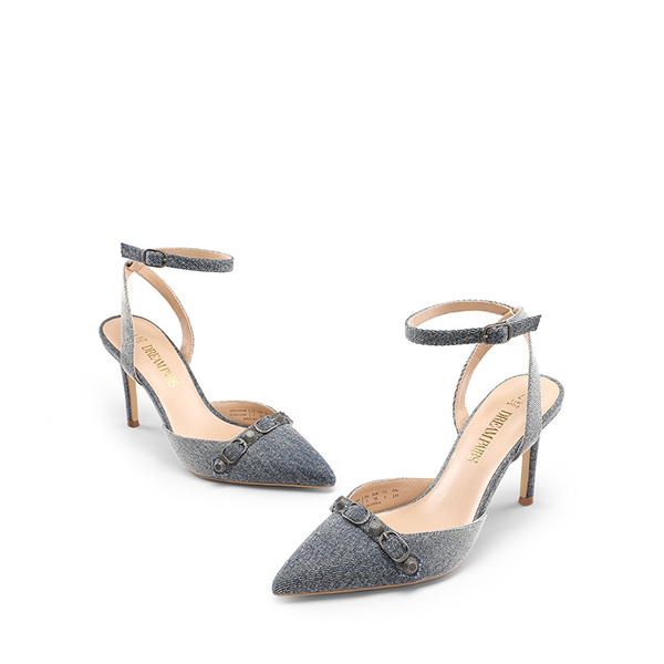 Pointed Toe Chic Ankle Strap Stiletto Pumps - DENIM BLUE - 5