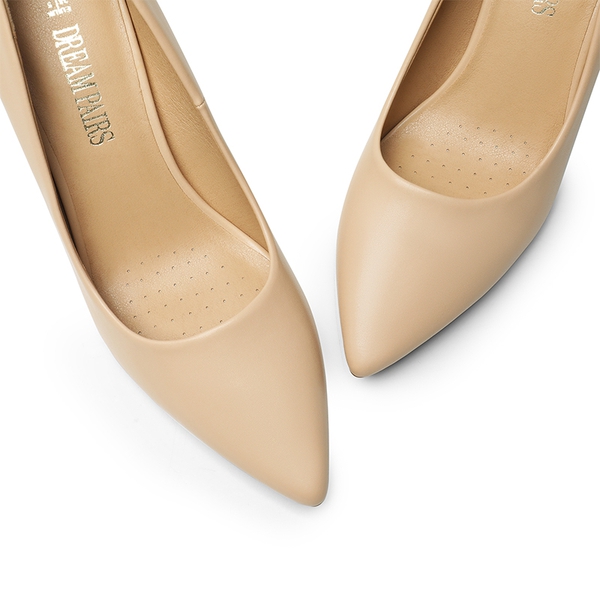 Pointed Closed-Toe Block Heel Pumps - NUDE - 4