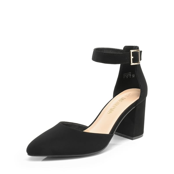 Pointed Toe Chunky Mid Heel Pumps - BLACK-NUBUCK -  0