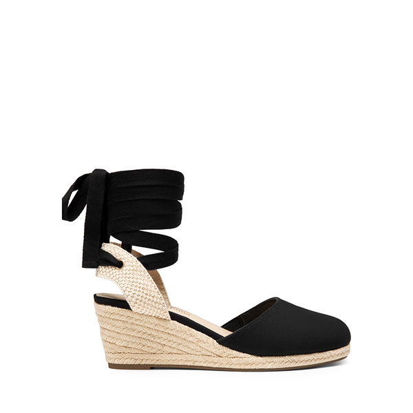 Lace Up Espadrilles Wedge Sandals - BLACK-CANVAS - 4
