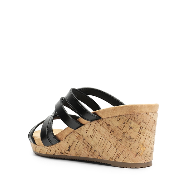 Velvety Layer Strappy Wedge Sandals - BLACK - 4