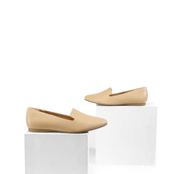 Comfortable Pointed Toe Slip On Loafers - NUDE-PU - 2
