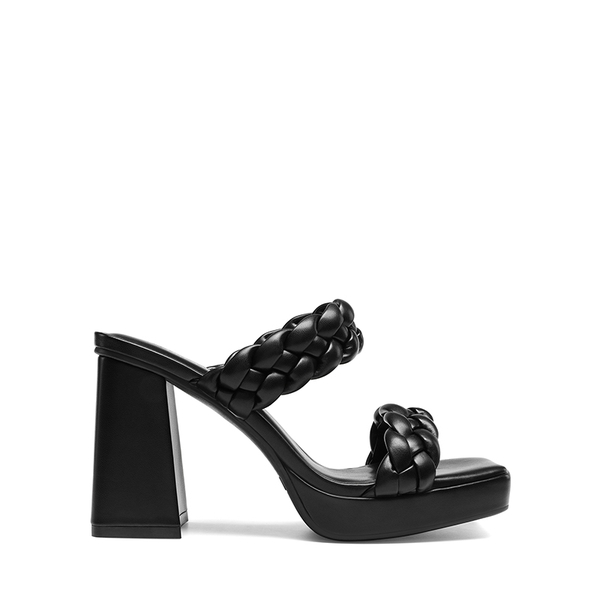 Two Braided Strap Platform Heels - BLACK-PU - 1