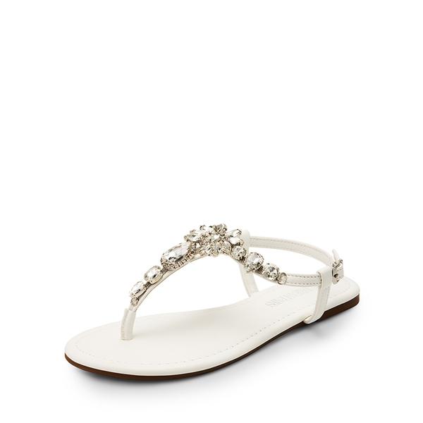 Rhinestone T-Strap Flat Sandals - WHITE -  0