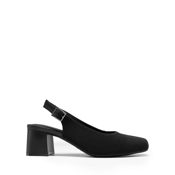 Slingback Knitted Square Toe Pumps - BLACK - 2