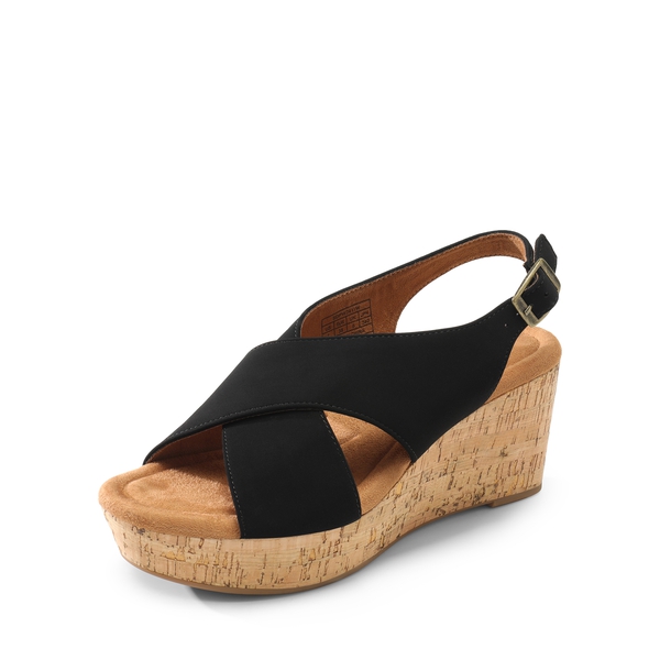 Casual Platform Criss-Cross Wedge Sandals - BLACK-NUBUCK -  0