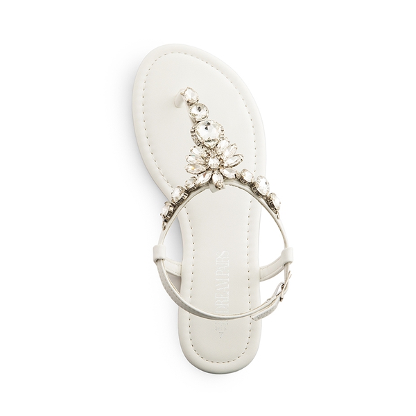 Rhinestone T-Strap Flat Sandals - WHITE - 2