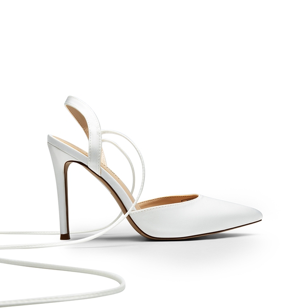 Lace-Up High Stilleto Pumps - WHITE-SATIN - 1
