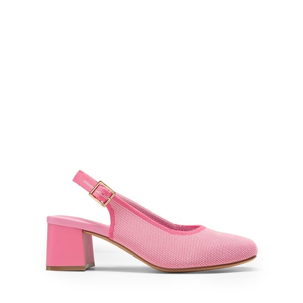 Slingback Knitted Square Toe Pumps - PINK - 2