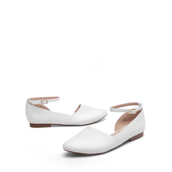 Ankle-Strap Pointed Toe D'Orsay Flats - WHITE - 3